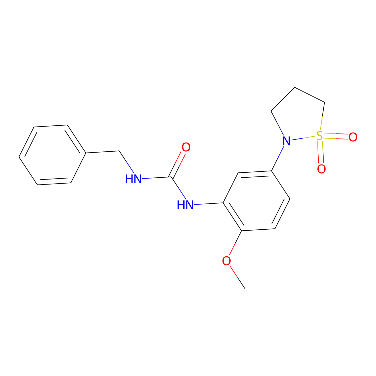 1-Benzyl-3-(5-(1,1-dioxidoisothiazolidin-2-yl)-2-methoxyphenyl)urea molecular structure, CAS 1203011-01-1