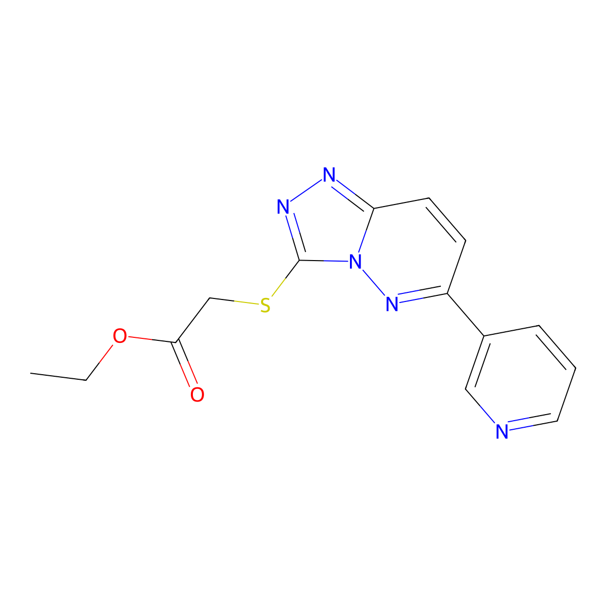 Ethyl 2-((6-(pyridin-3-yl)-[1,2,4]triazolo[4,3-b]pyridazin-3-yl)thio)acetate molecular structure, CAS 1203011-40-8