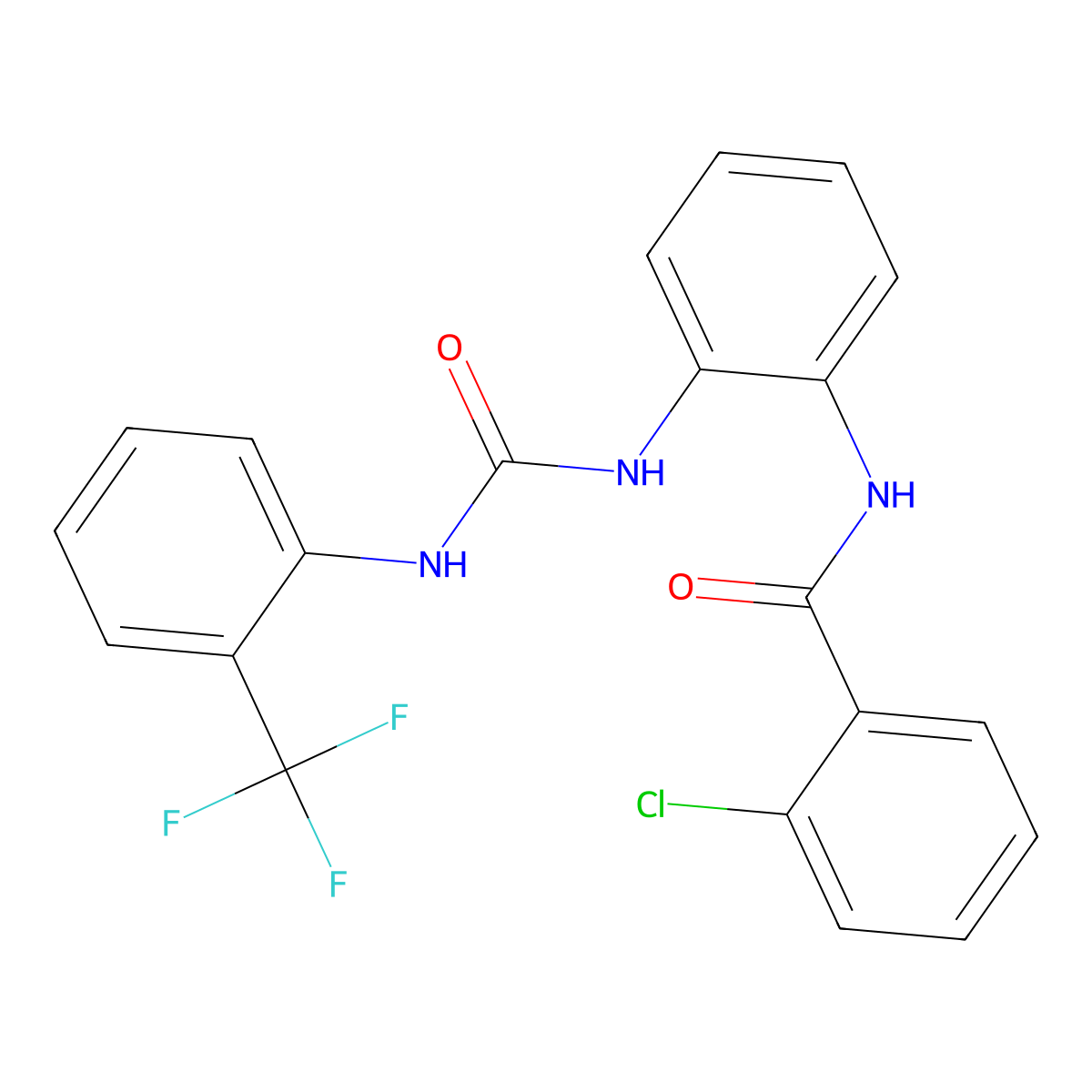 2-chloro-N-(2-(3-(2-(trifluoromethyl)phenyl)ureido)phenyl)benzamide molecular structure, CAS 1203011-56-6