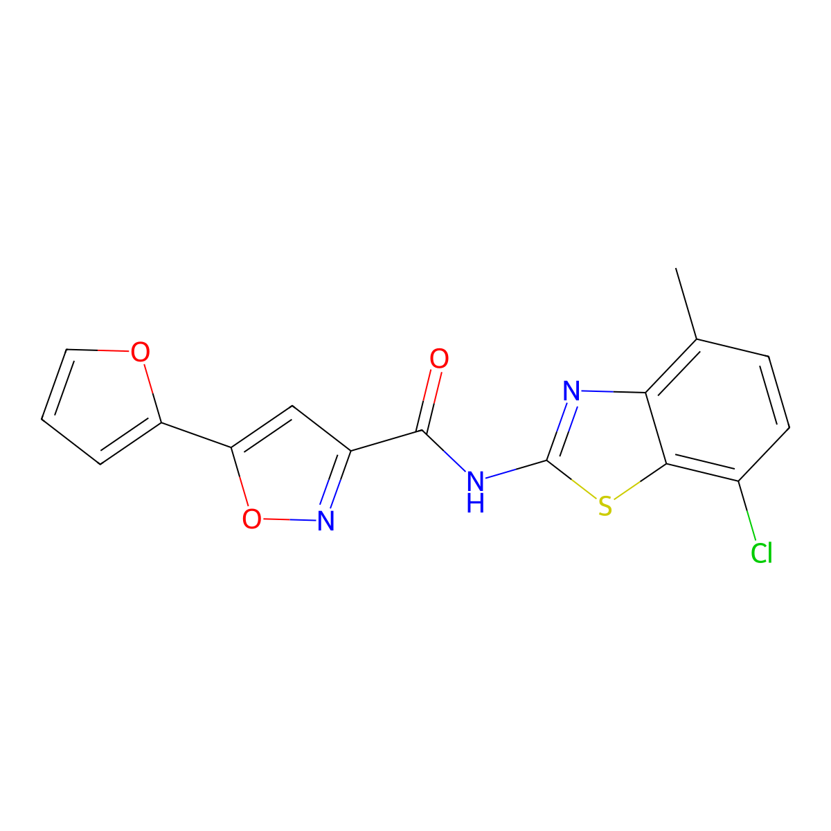 N-(7-chloro-4-methylbenzo[d]thiazol-2-yl)-5-(furan-2-yl)isoxazole-3-carboxamide molecular structure, CAS 1203012-69-4