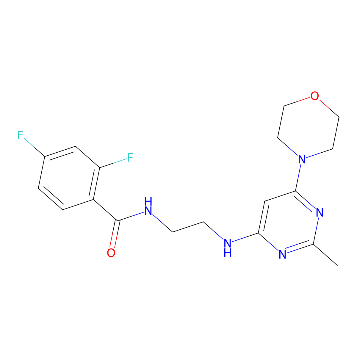 2,4-difluoro-N-(2-((2-methyl-6-morpholinopyrimidin-4-yl)amino)ethyl)benzamide molecular structure, CAS 1203012-85-4