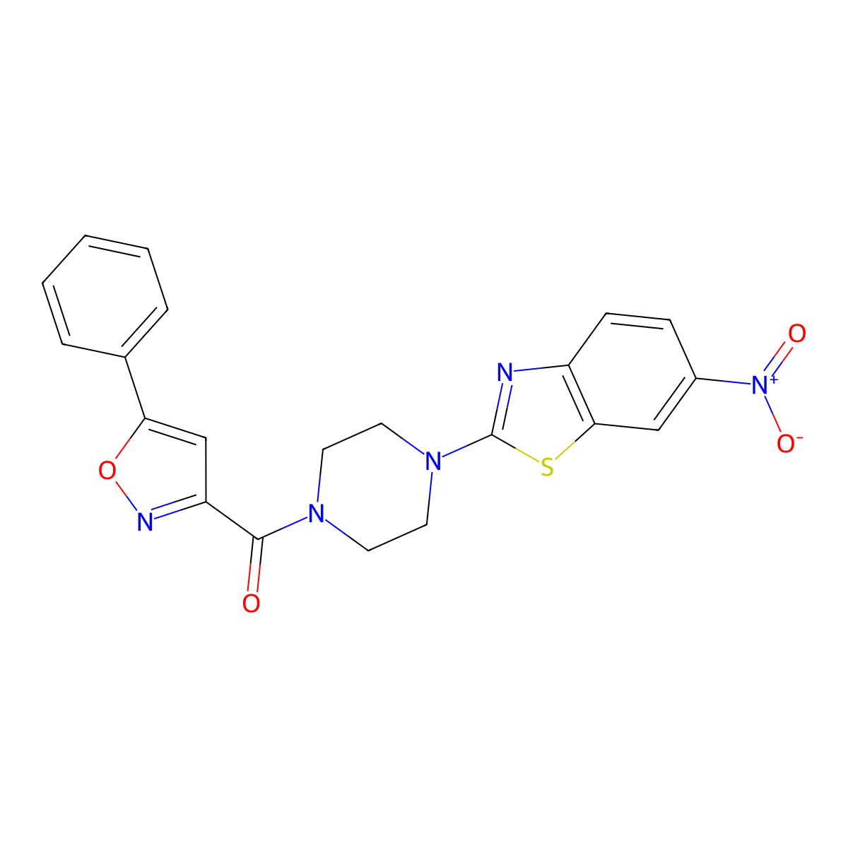 (4-(6-Nitrobenzo[d]thiazol-2-yl)piperazin-1-yl)(5-phenylisoxazol-3-yl)methanone molecular structure, CAS 1203013-17-5