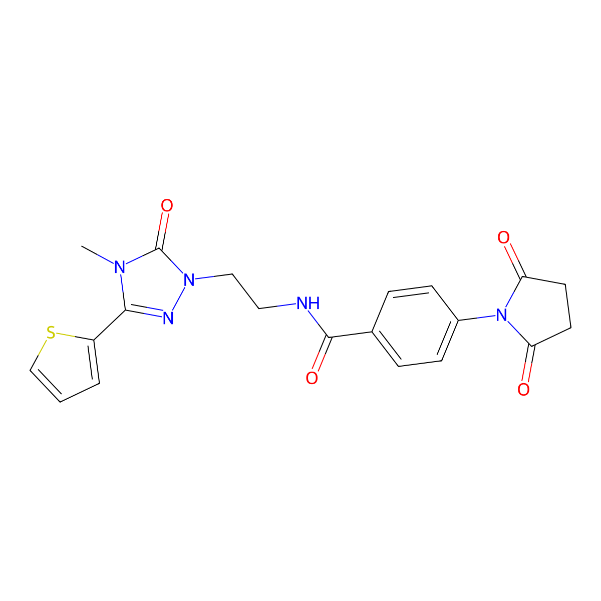 4-(2,5-dioxopyrrolidin-1-yl)-N-{2-[4-methyl-5-oxo-3-(thiophen-2-yl)-4,5-dihydro-1H-1,2,4-triazol-1-yl]ethyl}benzamide molecular structure, CAS 1203014-22-5