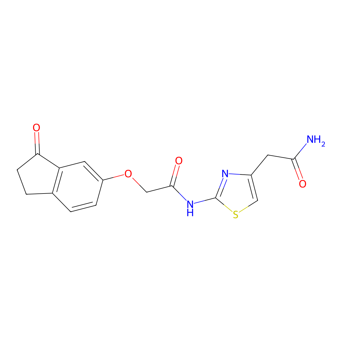 N-(4-(2-amino-2-oxoethyl)thiazol-2-yl)-2-((3-oxo-2,3-dihydro-1H-inden-5-yl)oxy)acetamide molecular structure, CAS 1203015-17-1