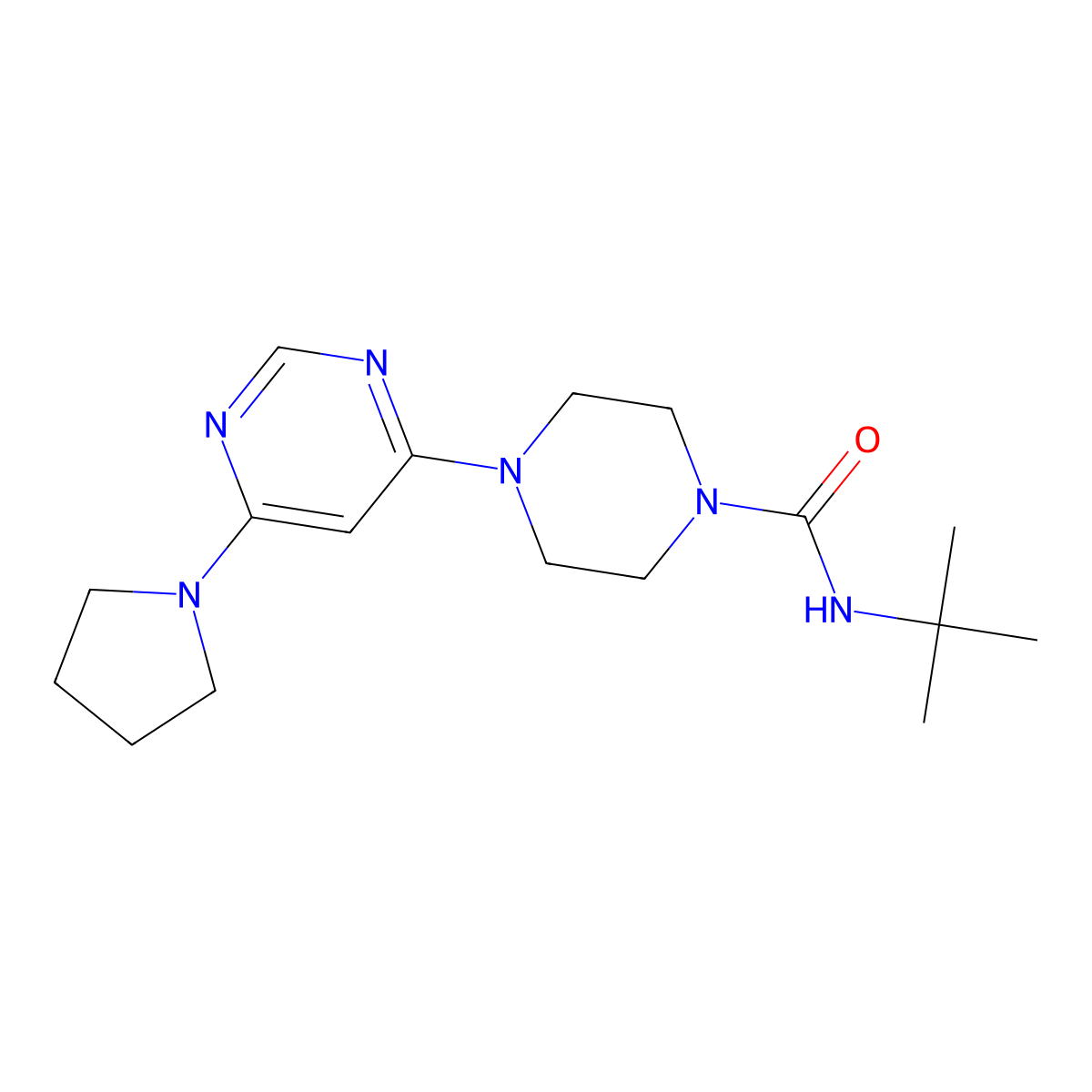 N-(tert-butyl)-4-(6-(pyrrolidin-1-yl)pyrimidin-4-yl)piperazine-1-carboxamide molecular structure, CAS 1203016-51-6