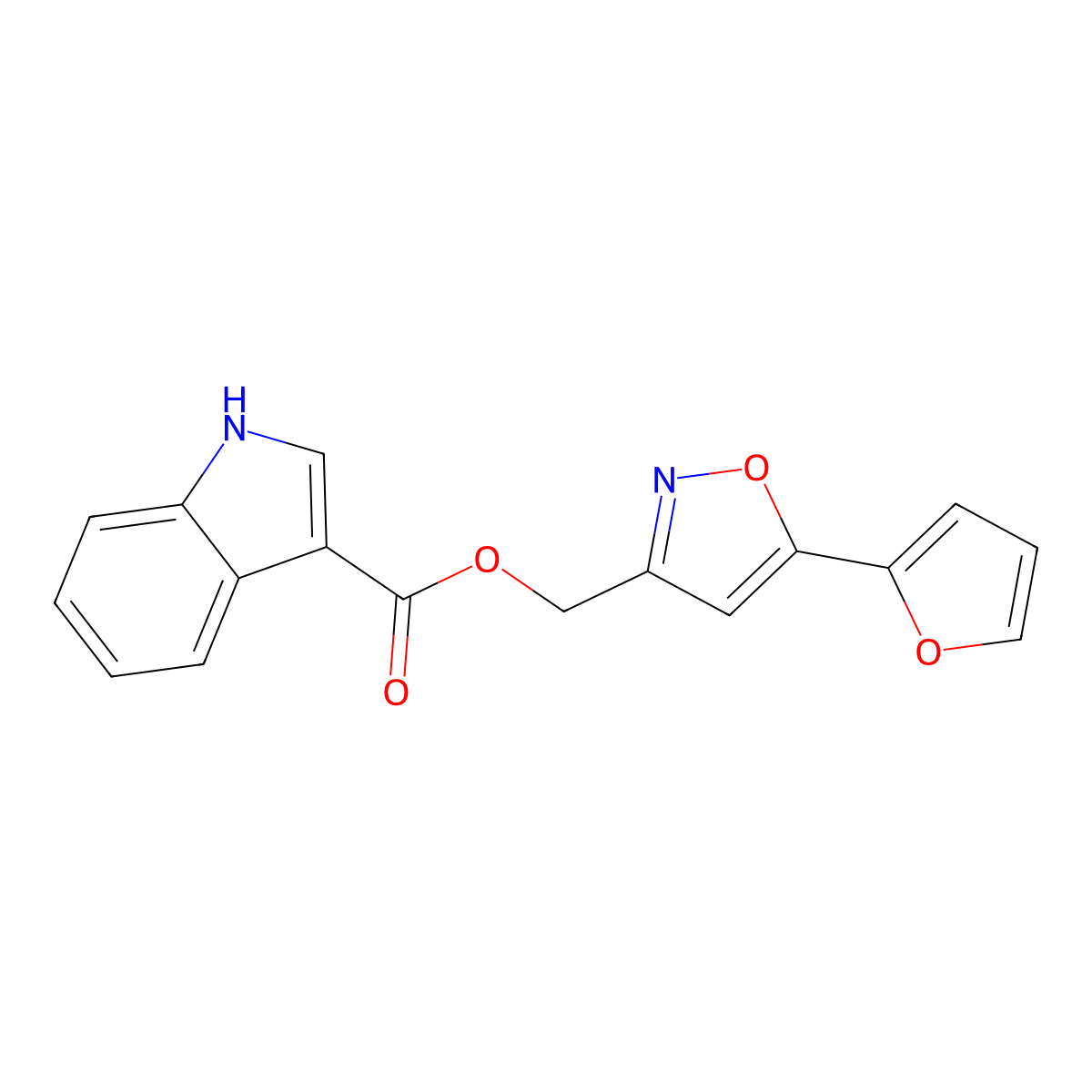 [5-(furan-2-yl)-1,2-oxazol-3-yl]methyl 1H-indole-3-carboxylate molecular structure, CAS 1203016-66-3