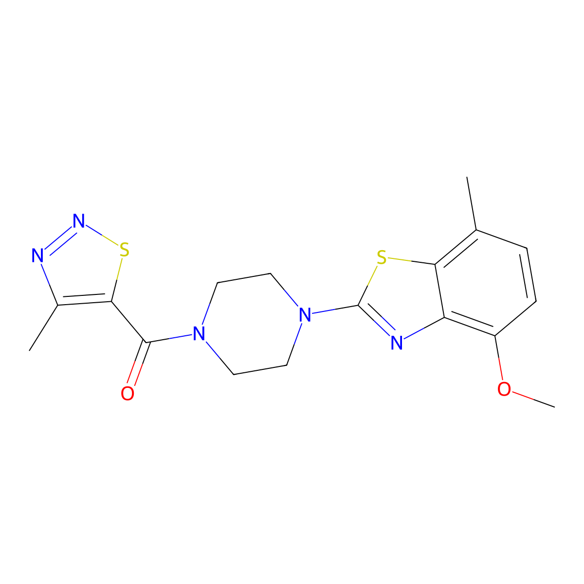 (4-(4-Methoxy-7-methylbenzo[d]thiazol-2-yl)piperazin-1-yl)(4-methyl-1,2,3-thiadiazol-5-yl)methanone molecular structure, CAS 1203017-48-4