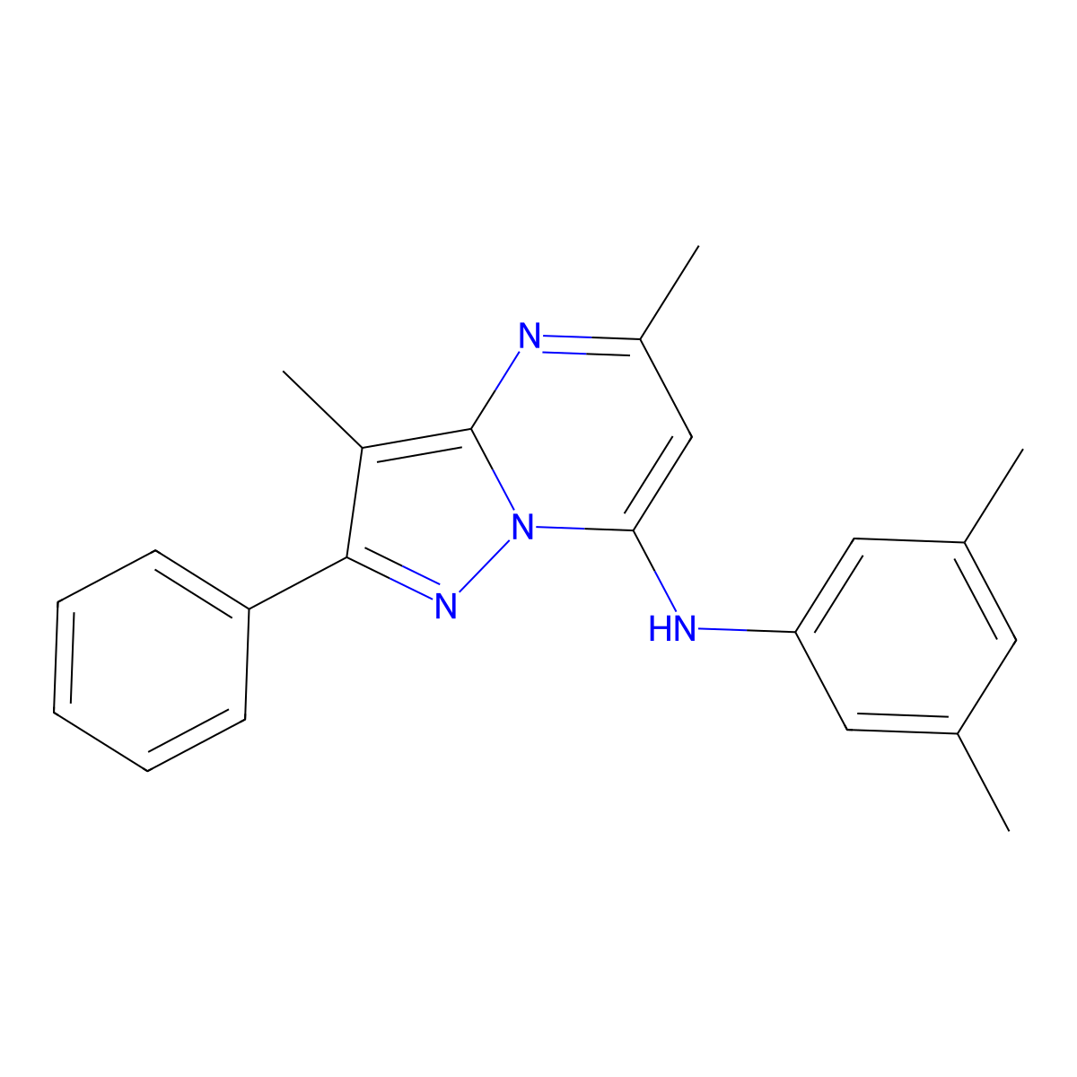 N-(3,5-dimethylphenyl)-3,5-dimethyl-2-phenylpyrazolo[1,5-a]pyrimidin-7-amine molecular structure, CAS 1203017-90-6