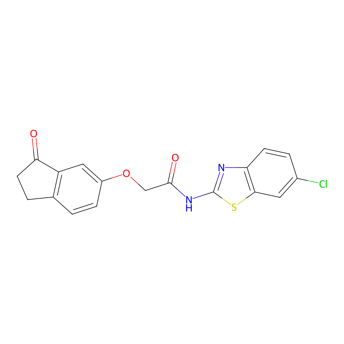 N-(6-chlorobenzo[d]thiazol-2-yl)-2-((3-oxo-2,3-dihydro-1H-inden-5-yl)oxy)acetamide molecular structure, CAS 1203018-58-9