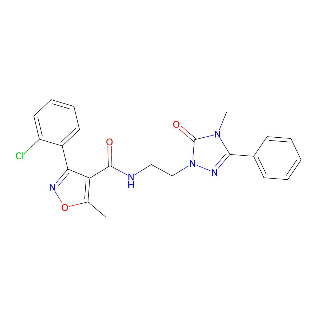 3-(2-chlorophenyl)-5-methyl-N-(2-(4-methyl-5-oxo-3-phenyl-4,5-dihydro-1H-1,2,4-triazol-1-yl)ethyl)isoxazole-4-carboxamide molecular structure, CAS 1203018-81-8