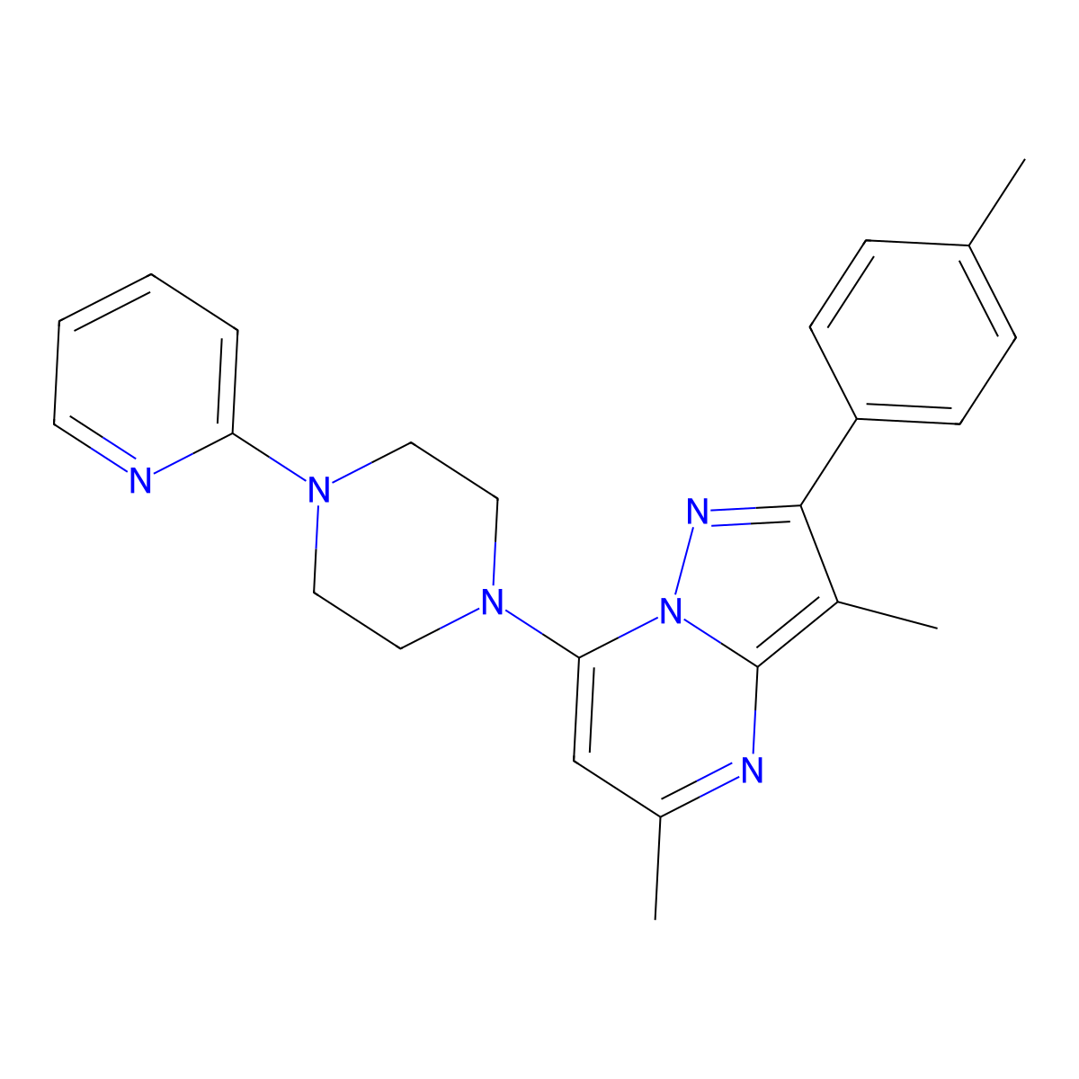 3,5-Dimethyl-2-(4-methylphenyl)-7-(4-pyridin-2-ylpiperazin-1-yl)pyrazolo[1,5-a]pyrimidine molecular structure, CAS 1203019-01-5