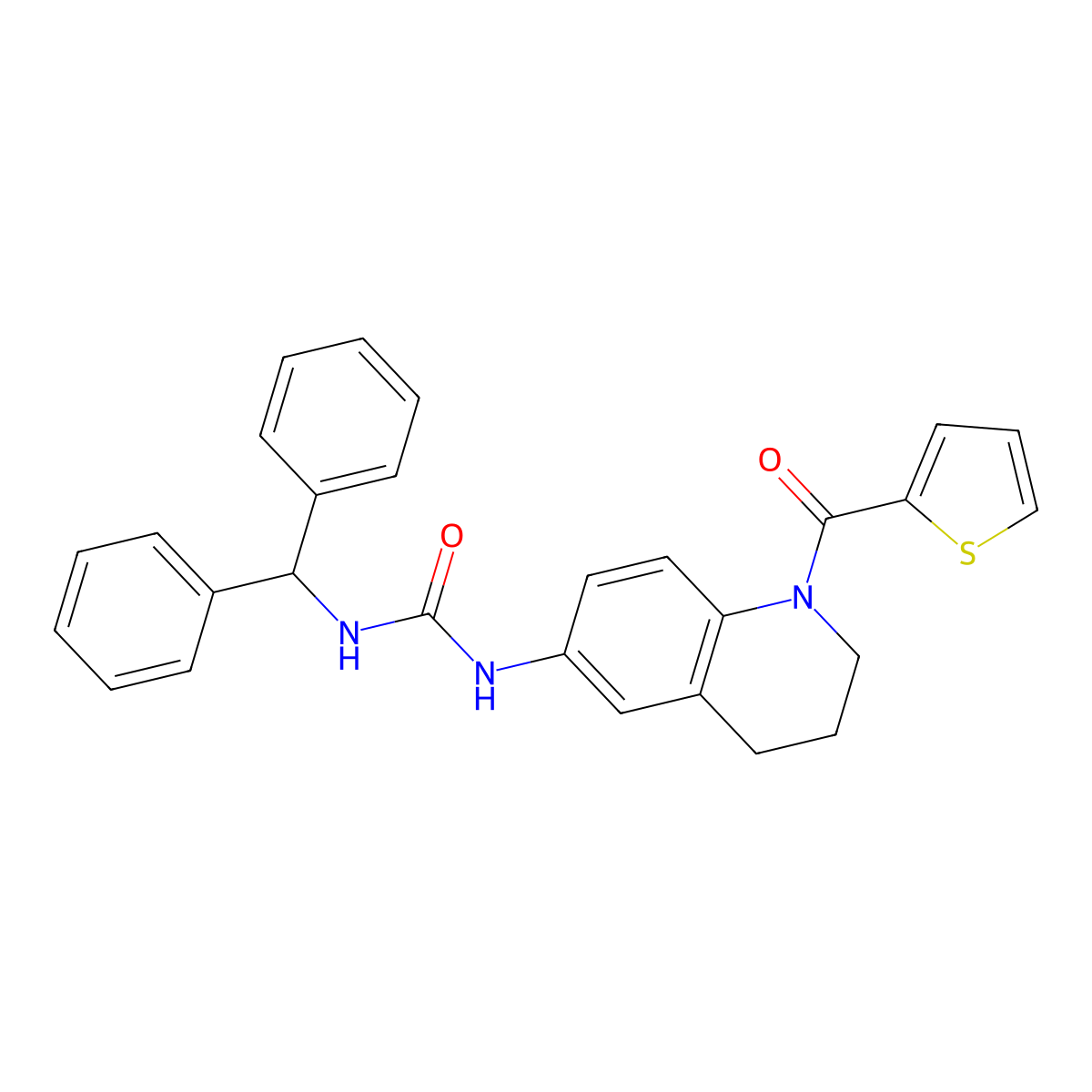 1-Benzhydryl-3-(1-(thiophene-2-carbonyl)-1,2,3,4-tetrahydroquinolin-6-yl)urea molecular structure, CAS 1203019-23-1