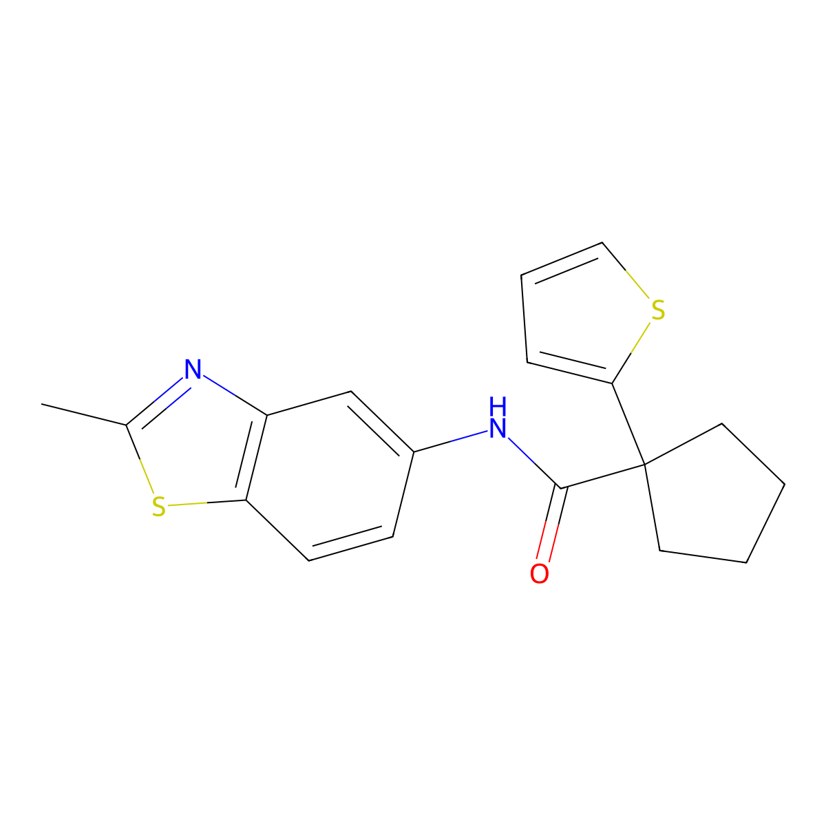N-(2-methylbenzo[d]thiazol-5-yl)-1-(thiophen-2-yl)cyclopentanecarboxamide molecular structure, CAS 1203019-45-7