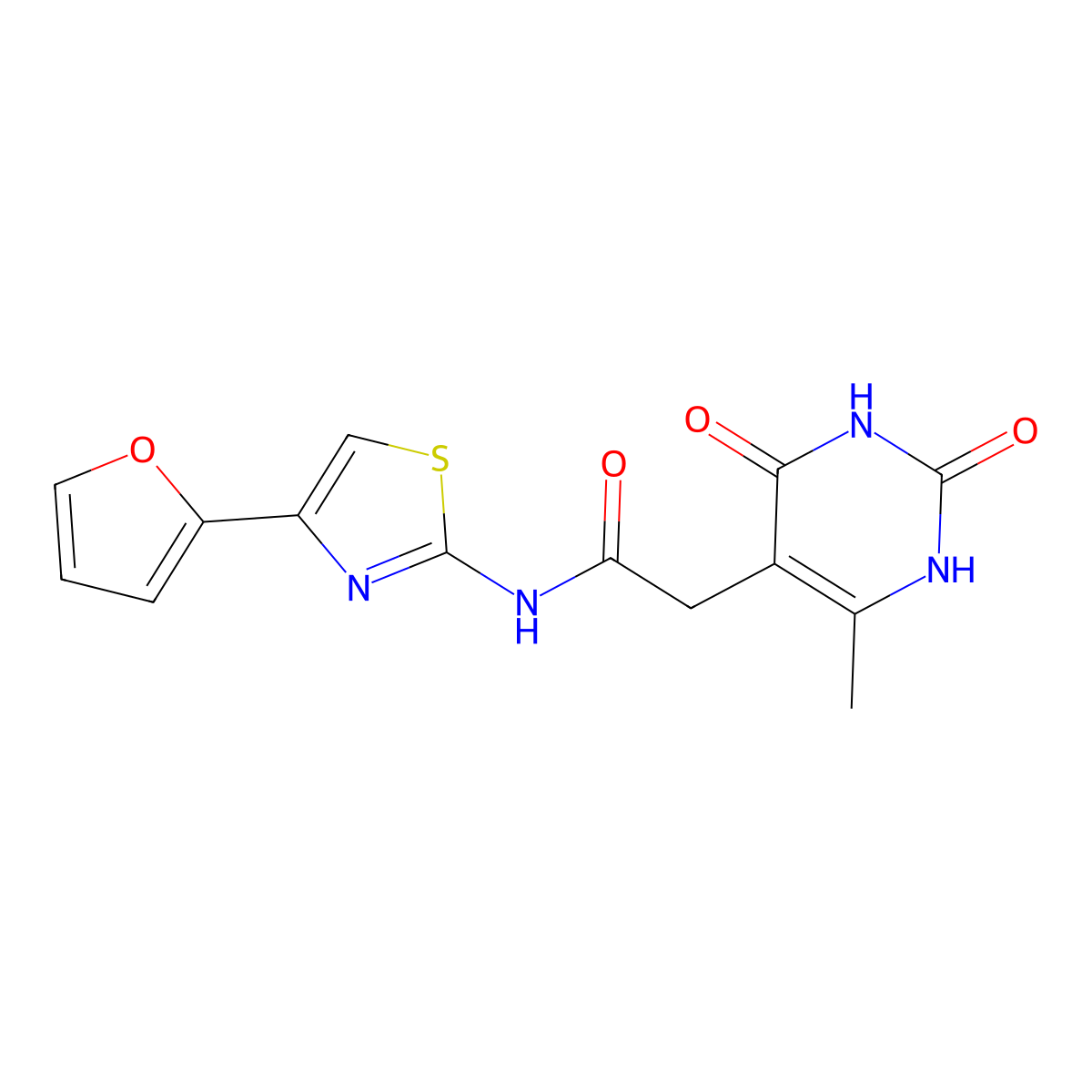 N-(4-(furan-2-yl)thiazol-2-yl)-2-(6-methyl-2,4-dioxo-1,2,3,4-tetrahydropyrimidin-5-yl)acetamide molecular structure, CAS 1203019-93-5
