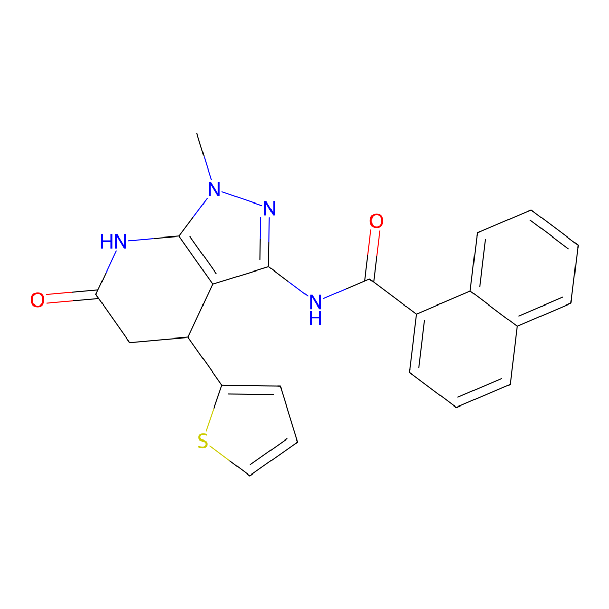 N-(1-methyl-6-oxo-4-(thiophen-2-yl)-4,5,6,7-tetrahydro-1H-pyrazolo[3,4-b]pyridin-3-yl)-1-naphthamide molecular structure, CAS 1203020-57-8