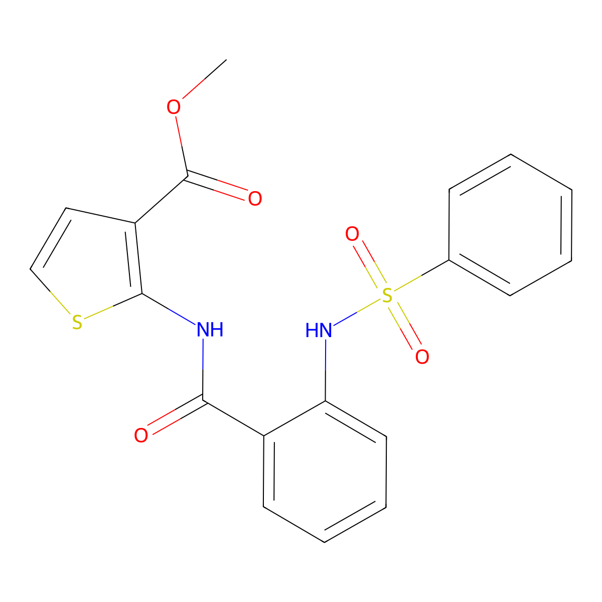 Methyl 2-(2-benzenesulfonamidobenzamido)thiophene-3-carboxylate molecular structure, CAS 1203020-75-0