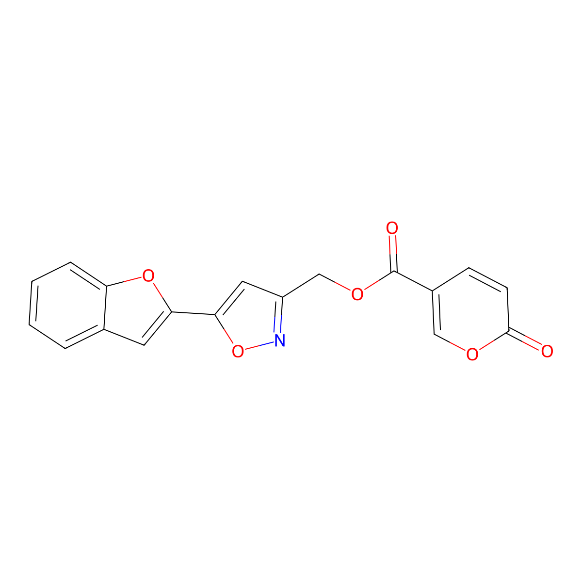 (5-(benzofuran-2-yl)isoxazol-3-yl)methyl 2-oxo-2H-pyran-5-carboxylate molecular structure, CAS 1203020-83-0