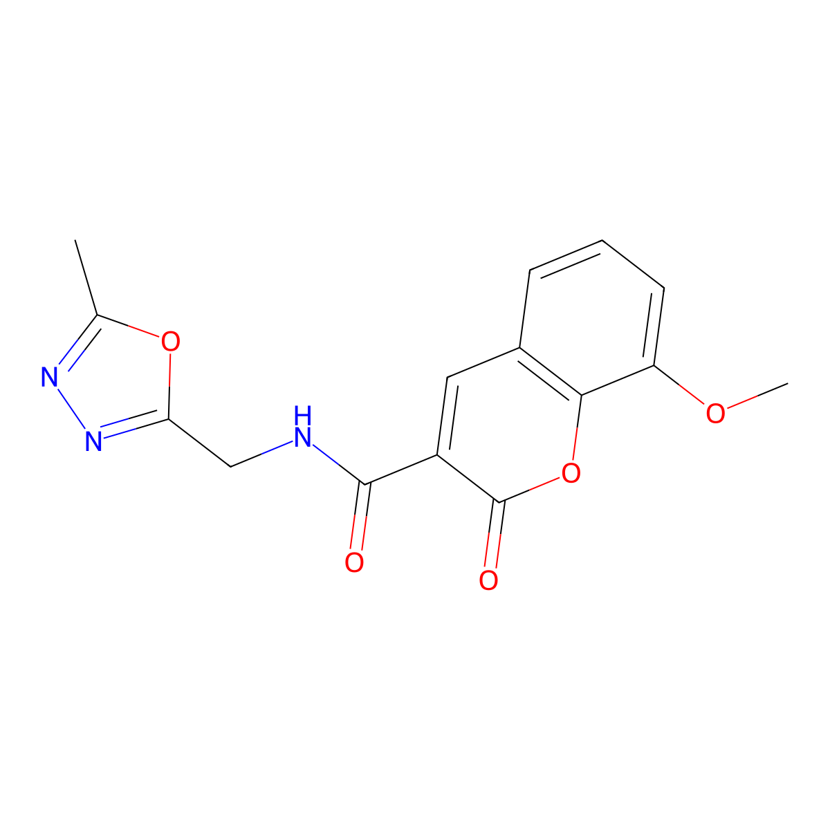 8-methoxy-N-((5-methyl-1,3,4-oxadiazol-2-yl)methyl)-2-oxo-2H-chromene-3-carboxamide molecular structure, CAS 1203020-85-2
