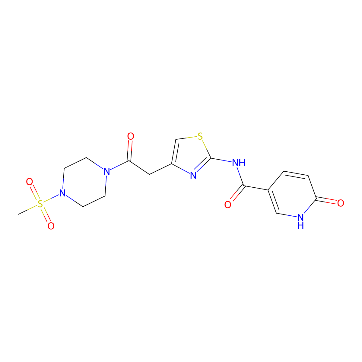N-{4-[2-(4-methanesulfonylpiperazin-1-yl)-2-oxoethyl]-1,3-thiazol-2-yl}-6-oxo-1,6-dihydropyridine-3-carboxamide molecular structure, CAS 1203021-10-6