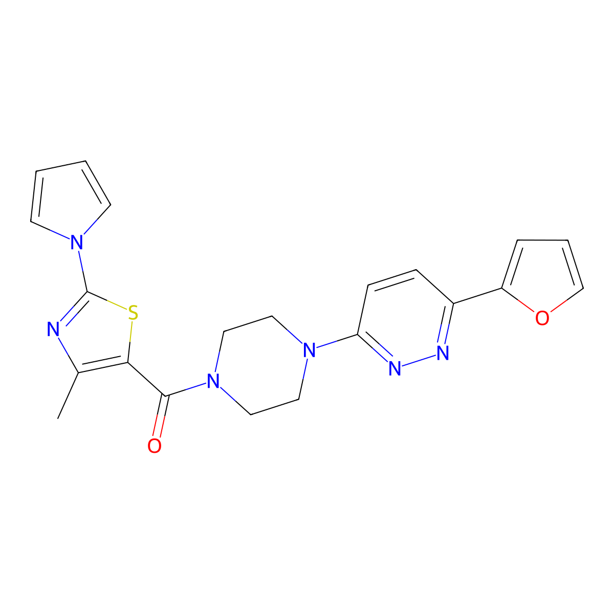(4-(6-(furan-2-yl)pyridazin-3-yl)piperazin-1-yl)(4-methyl-2-(1H-pyrrol-1-yl)thiazol-5-yl)methanone molecular structure, CAS 1203021-17-3