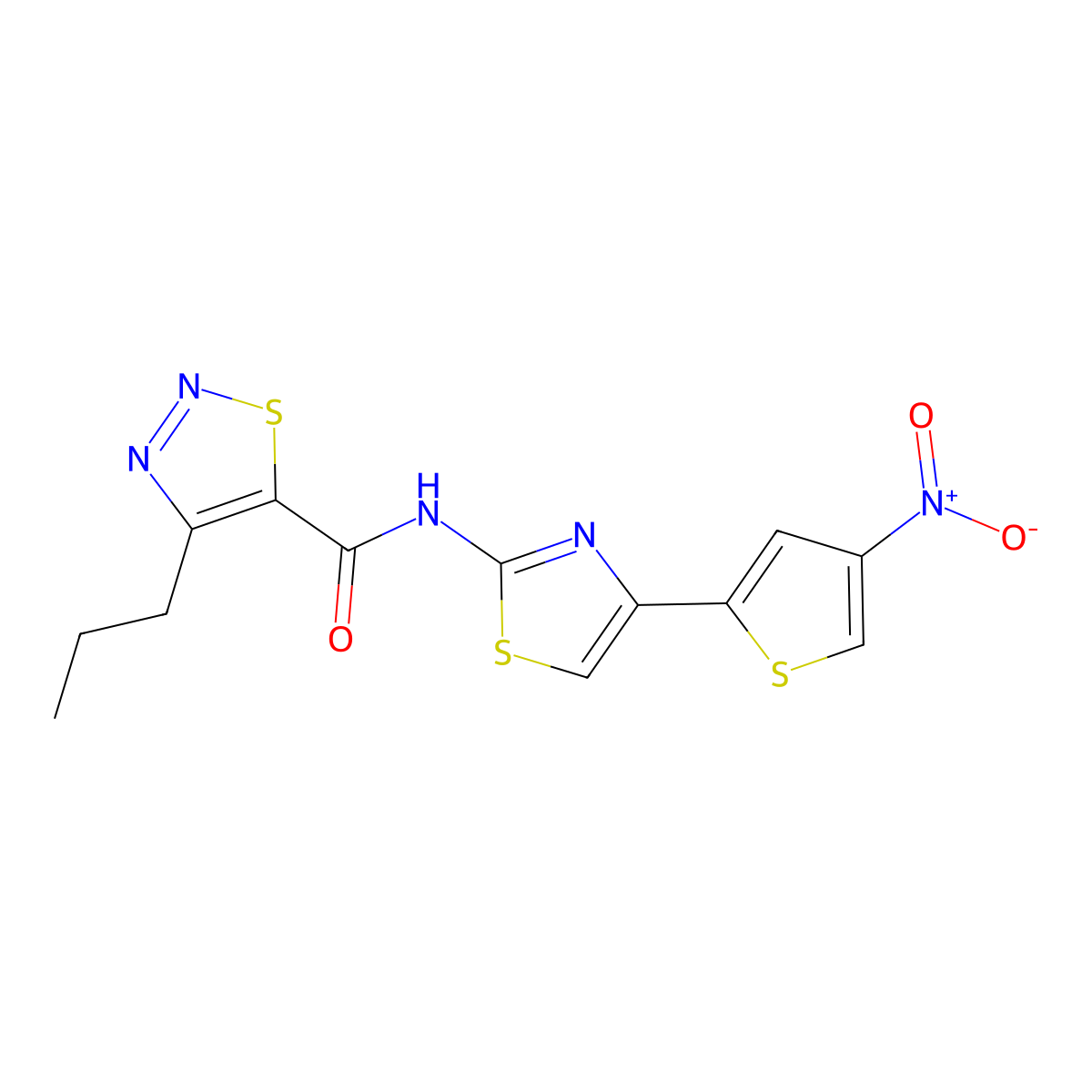N-(4-(4-nitrothiophen-2-yl)thiazol-2-yl)-4-propyl-1,2,3-thiadiazole-5-carboxamide molecular structure, CAS 1203021-42-4