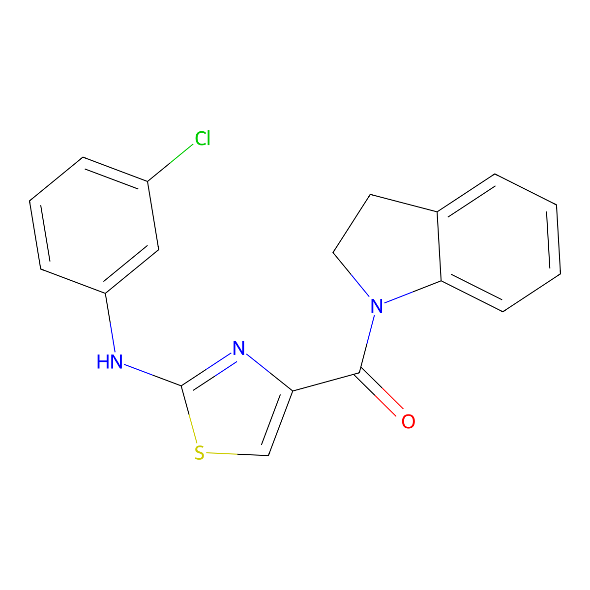 (2-((3-Chlorophenyl)amino)thiazol-4-yl)(indolin-1-yl)methanone molecular structure, CAS 1203021-98-0