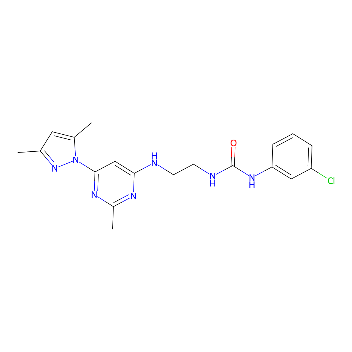 1-(3-chlorophenyl)-3-(2-((6-(3,5-dimethyl-1H-pyrazol-1-yl)-2-methylpyrimidin-4-yl)amino)ethyl)urea molecular structure, CAS 1203022-37-0