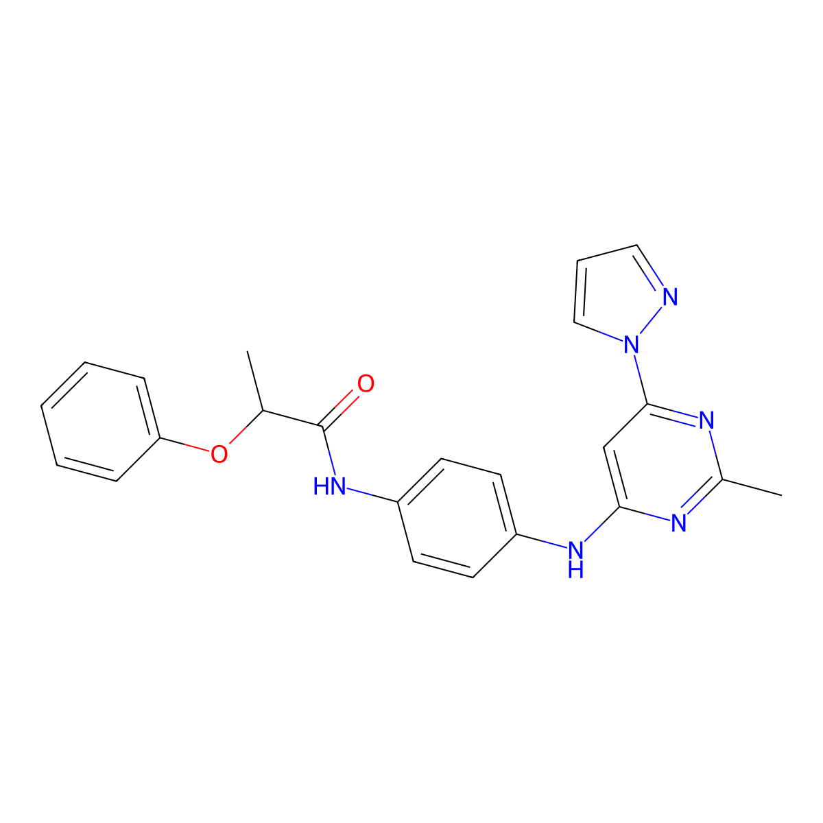 N-(4-{[2-methyl-6-(1H-pyrazol-1-yl)pyrimidin-4-yl]amino}phenyl)-2-phenoxypropanamide molecular structure, CAS 1203022-84-7