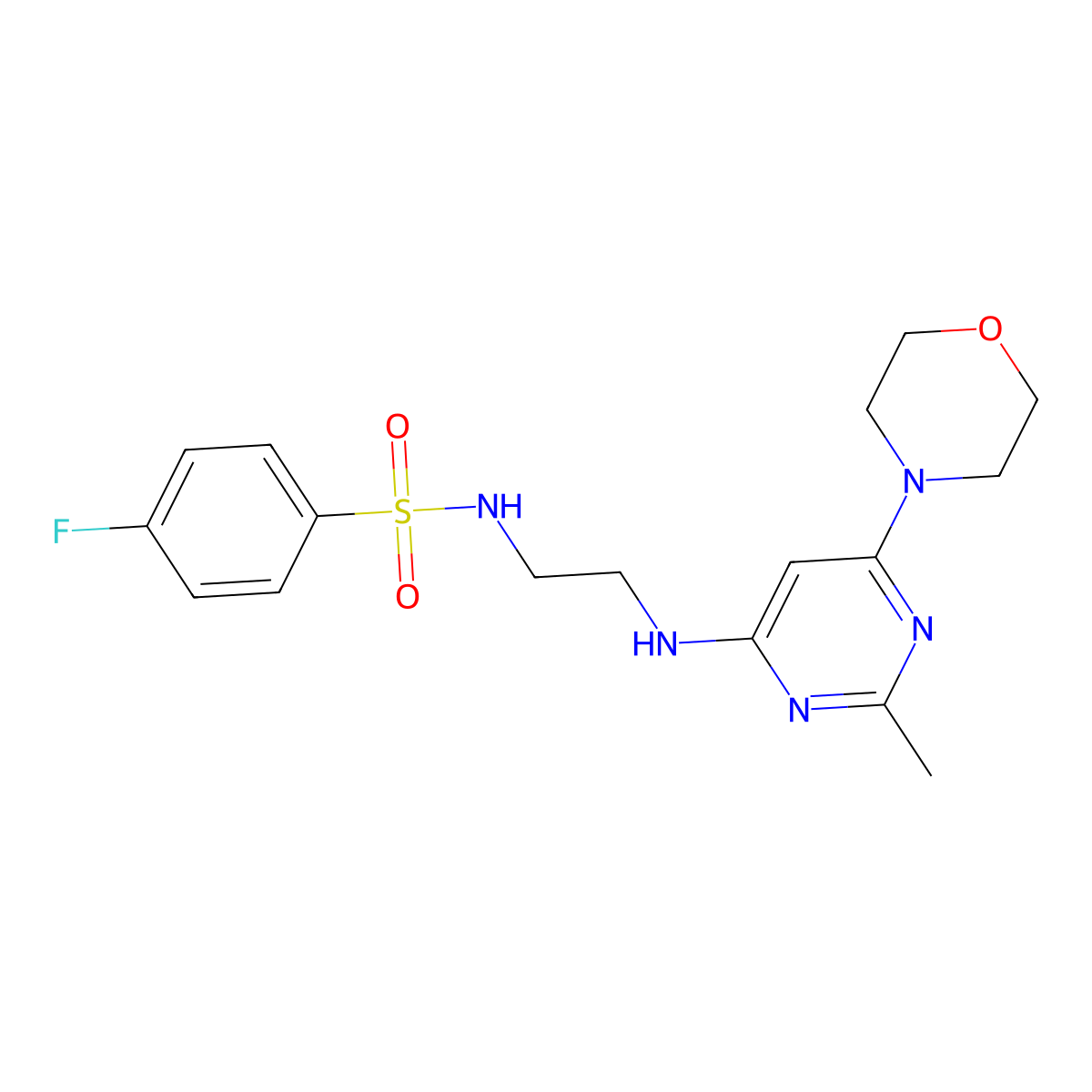 4-fluoro-N-(2-((2-methyl-6-morpholinopyrimidin-4-yl)amino)ethyl)benzenesulfonamide molecular structure, CAS 1203024-21-8