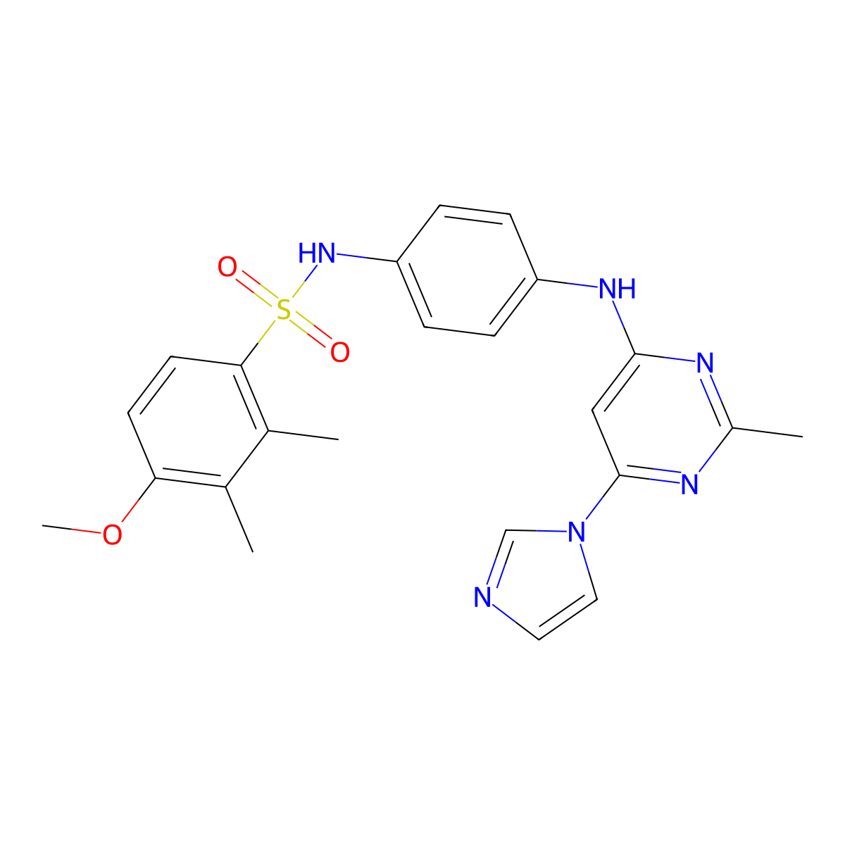 N-(4-((6-(1H-imidazol-1-yl)-2-methylpyrimidin-4-yl)amino)phenyl)-4-methoxy-2,3-dimethylbenzenesulfonamide molecular structure, CAS 1203024-32-1