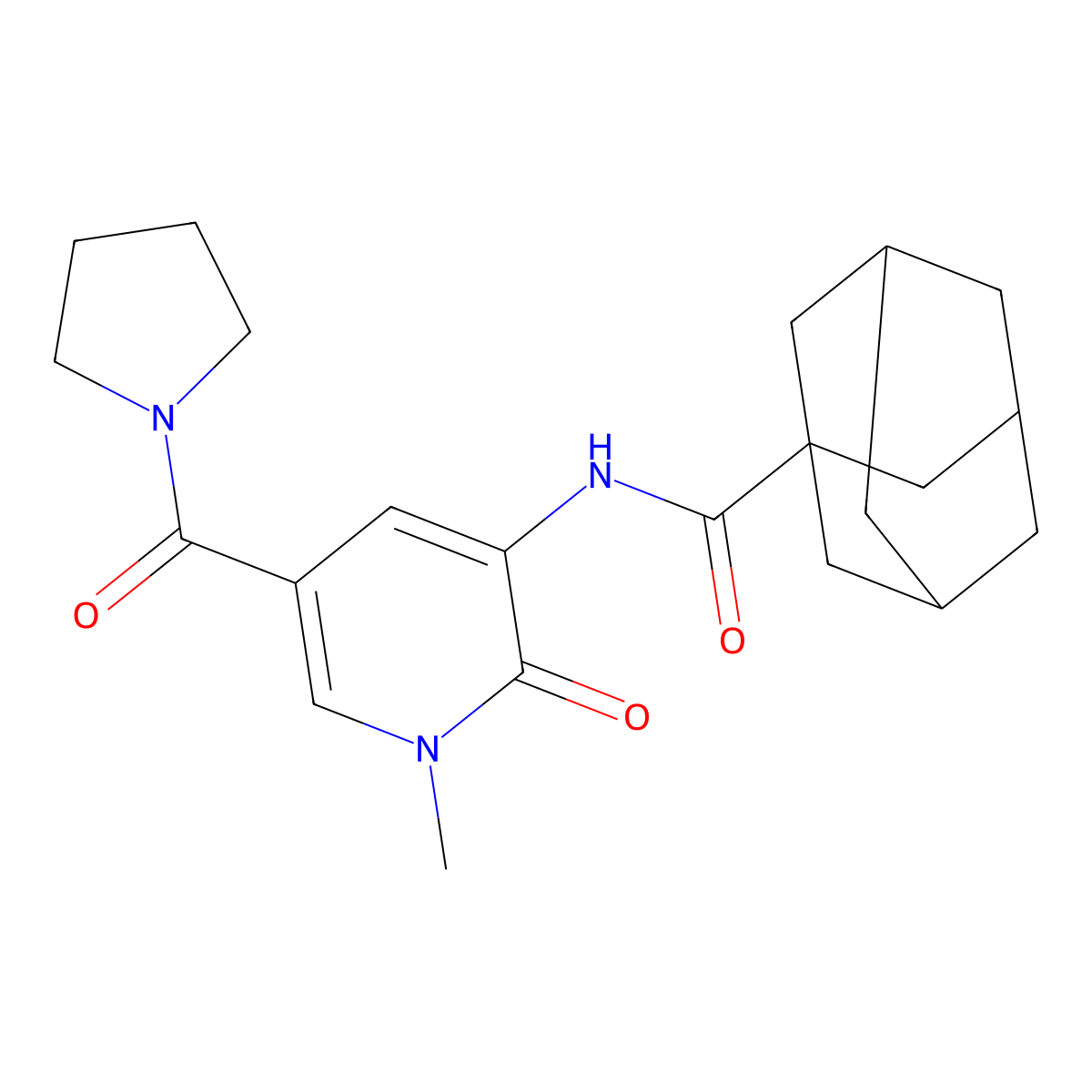 N-[1-methyl-2-oxo-5-(pyrrolidine-1-carbonyl)-1,2-dihydropyridin-3-yl]adamantane-1-carboxamide molecular structure, CAS 1203024-83-2