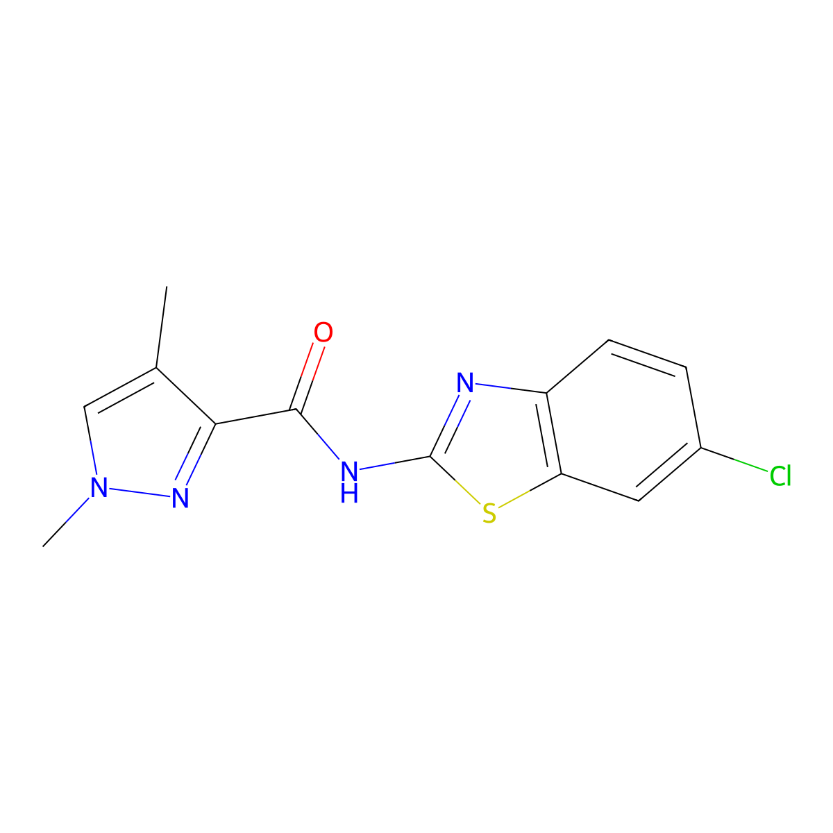 N-(6-chlorobenzo[d]thiazol-2-yl)-1,4-dimethyl-1H-pyrazole-3-carboxamide molecular structure, CAS 1203025-94-8