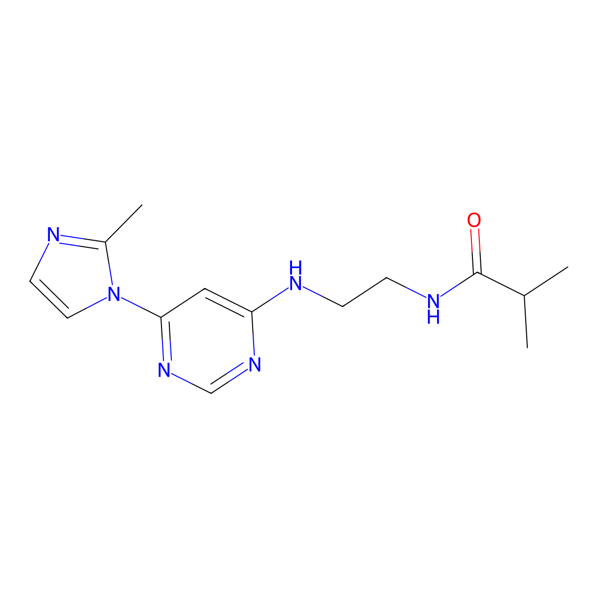 N-(2-((6-(2-methyl-1H-imidazol-1-yl)pyrimidin-4-yl)amino)ethyl)isobutyramide molecular structure, CAS 1203026-38-3