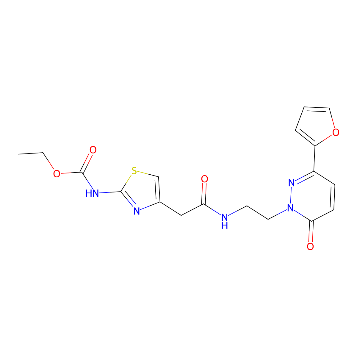 ethyl (4-(2-((2-(3-(furan-2-yl)-6-oxopyridazin-1(6H)-yl)ethyl)amino)-2-oxoethyl)thiazol-2-yl)carbamate molecular structure, CAS 1203027-20-6