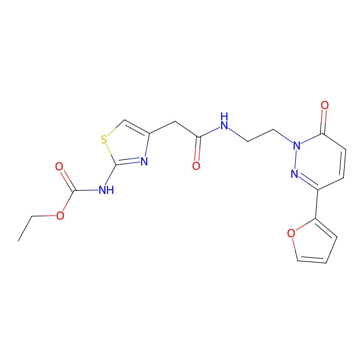 ethyl (4-(2-((2-(3-(furan-2-yl)-6-oxopyridazin-1(6H)-yl)ethyl)amino)-2-oxoethyl)thiazol-2-yl)carbamate molecular structure, CAS 1203027-20-6