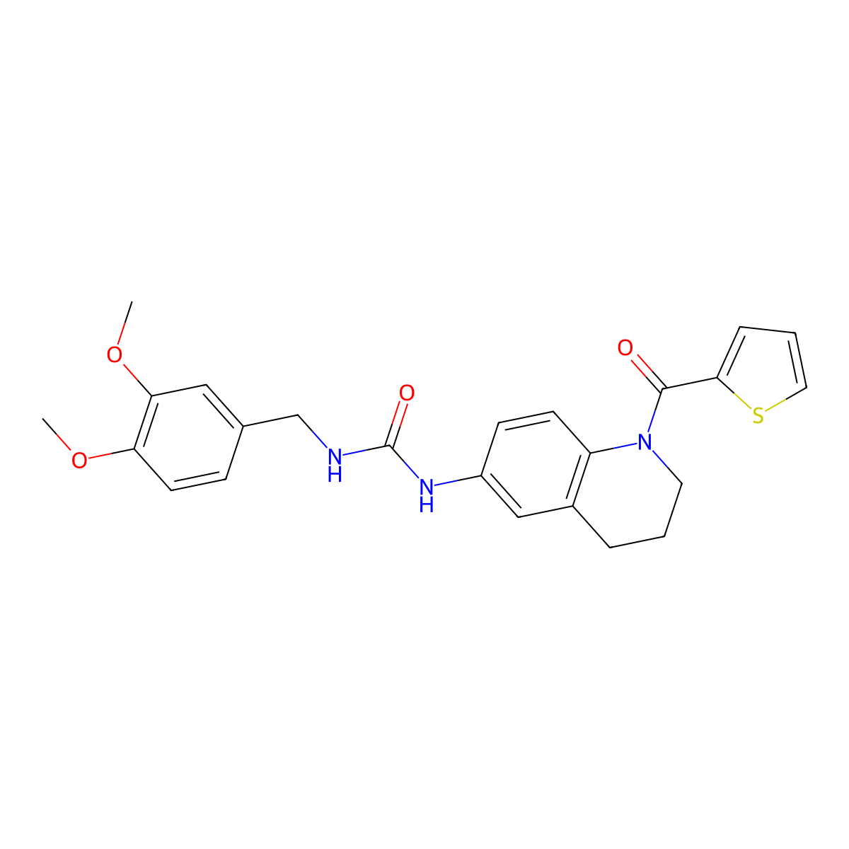 1-(3,4-Dimethoxybenzyl)-3-(1-(thiophene-2-carbonyl)-1,2,3,4-tetrahydroquinolin-6-yl)urea molecular structure, CAS 1203027-26-2