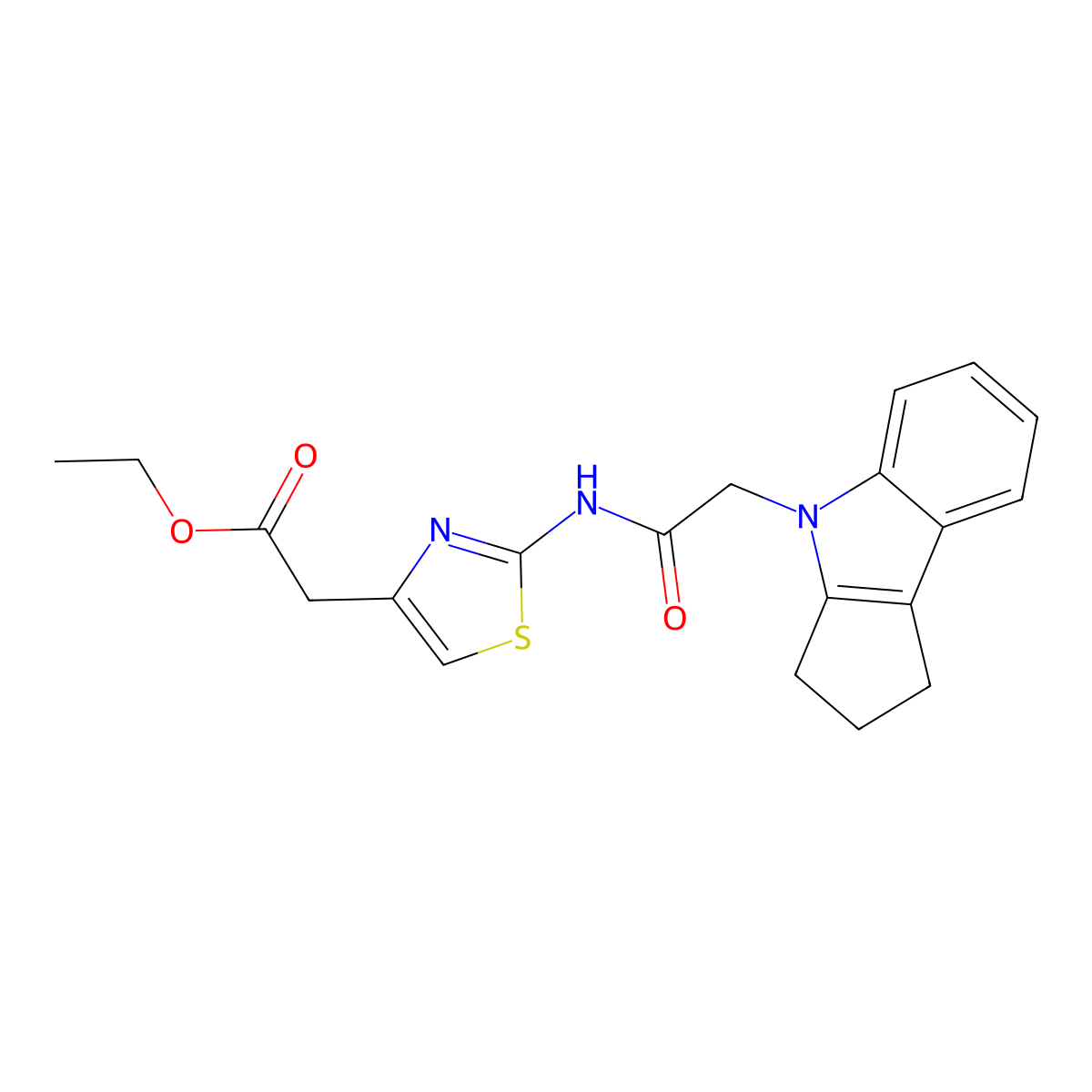 ethyl 2-(2-(2-(2,3-dihydrocyclopenta[b]indol-4(1H)-yl)acetamido)thiazol-4-yl)acetate molecular structure, CAS 1203028-82-3