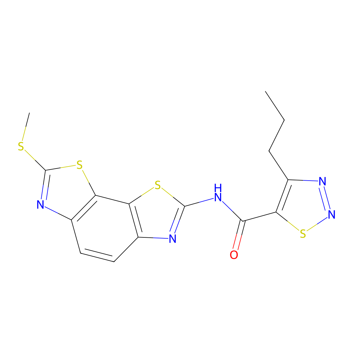 N-[11-(methylsulfanyl)-3,12-dithia-5,10-diazatricyclo[7.3.0.0^{2,6}]dodeca-1(9),2(6),4,7,10-pentaen-4-yl]-4-propyl-1,2,3-thiadiazole-5-carboxamide molecular structure, CAS 1203029-27-9