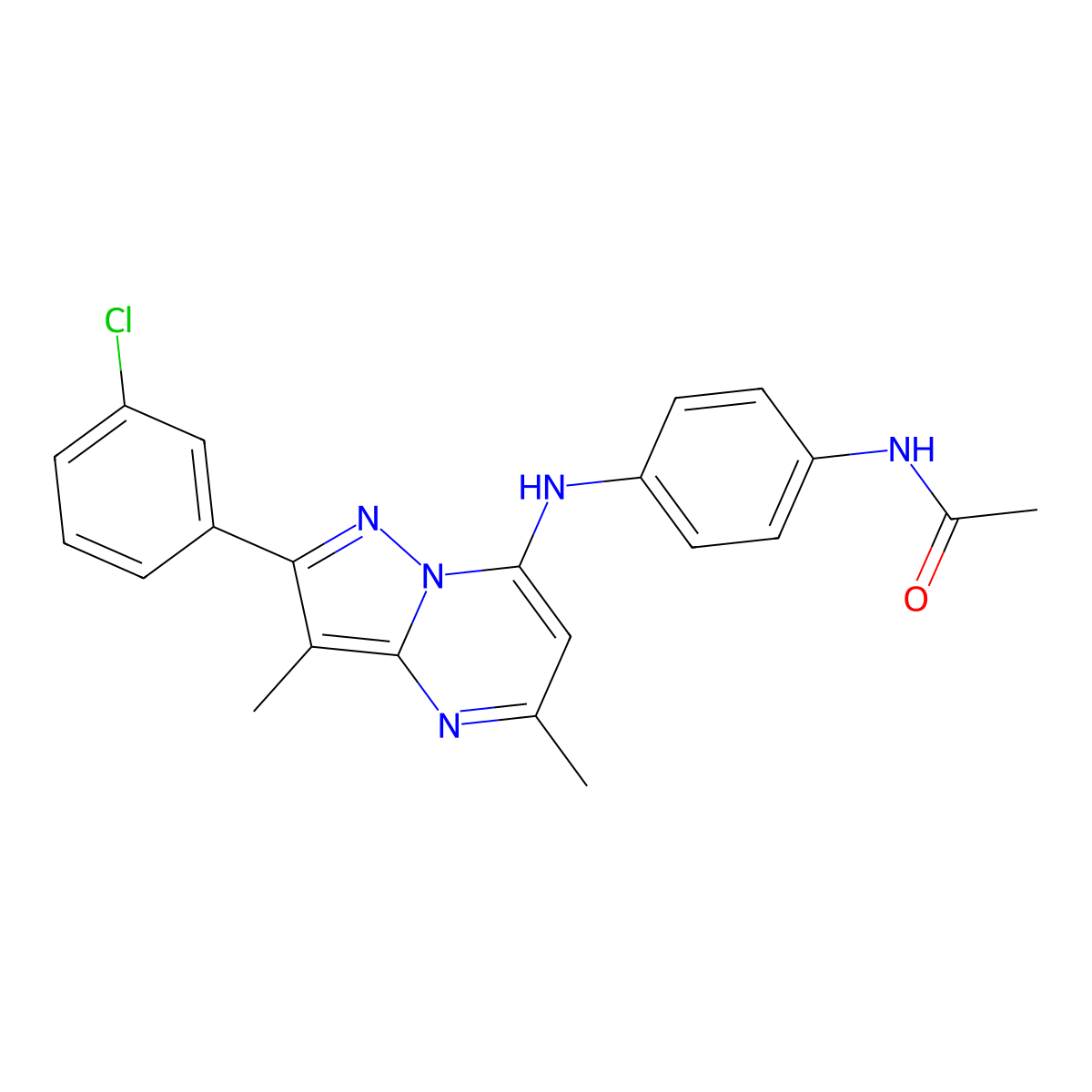 N-(4-{[2-(3-chlorophenyl)-3,5-dimethylpyrazolo[1,5-a]pyrimidin-7-yl]amino}phenyl)acetamide molecular structure, CAS 1203030-96-9