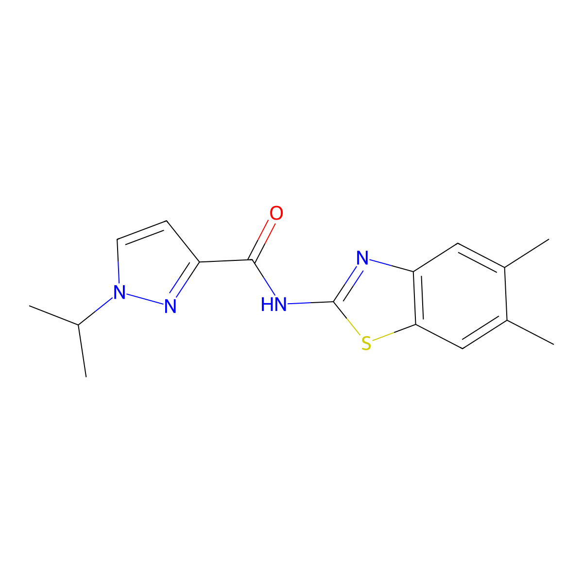 N-(5,6-dimethylbenzo[d]thiazol-2-yl)-1-isopropyl-1H-pyrazole-3-carboxamide molecular structure, CAS 1203031-36-0