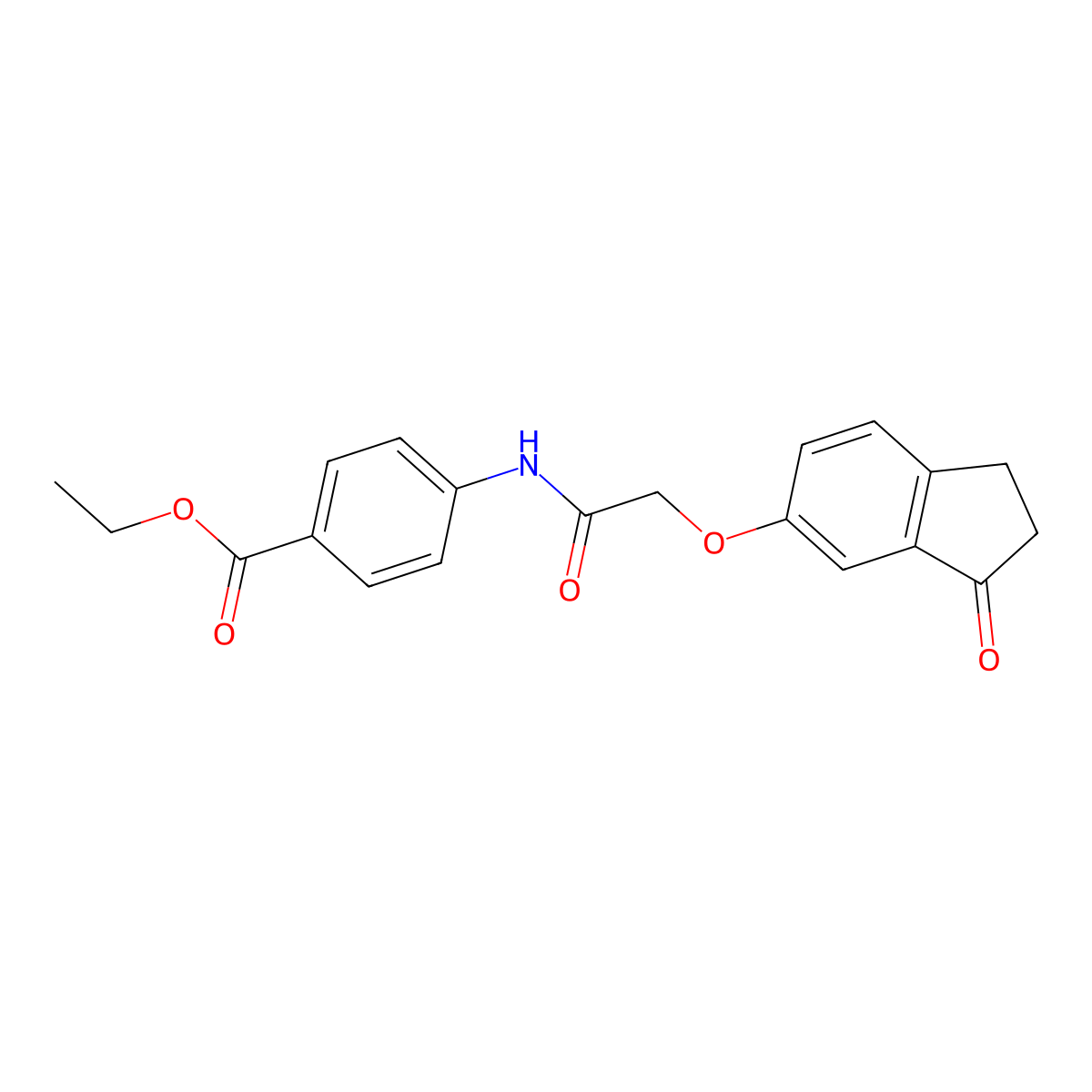 ethyl 4-(2-((3-oxo-2,3-dihydro-1H-inden-5-yl)oxy)acetamido)benzoate molecular structure, CAS 1203031-87-1