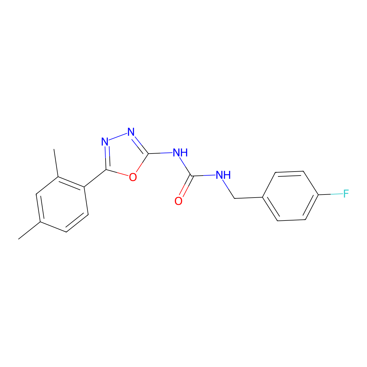 1-(5-(2,4-Dimethylphenyl)-1,3,4-oxadiazol-2-yl)-3-(4-fluorobenzyl)urea molecular structure, CAS 1203031-92-8