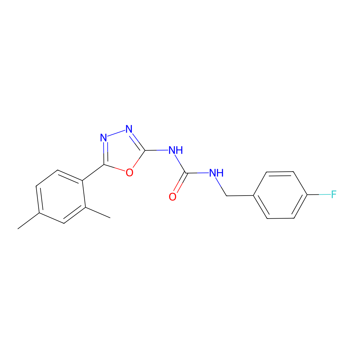 1-(5-(2,4-Dimethylphenyl)-1,3,4-oxadiazol-2-yl)-3-(4-fluorobenzyl)urea molecular structure, CAS 1203031-92-8