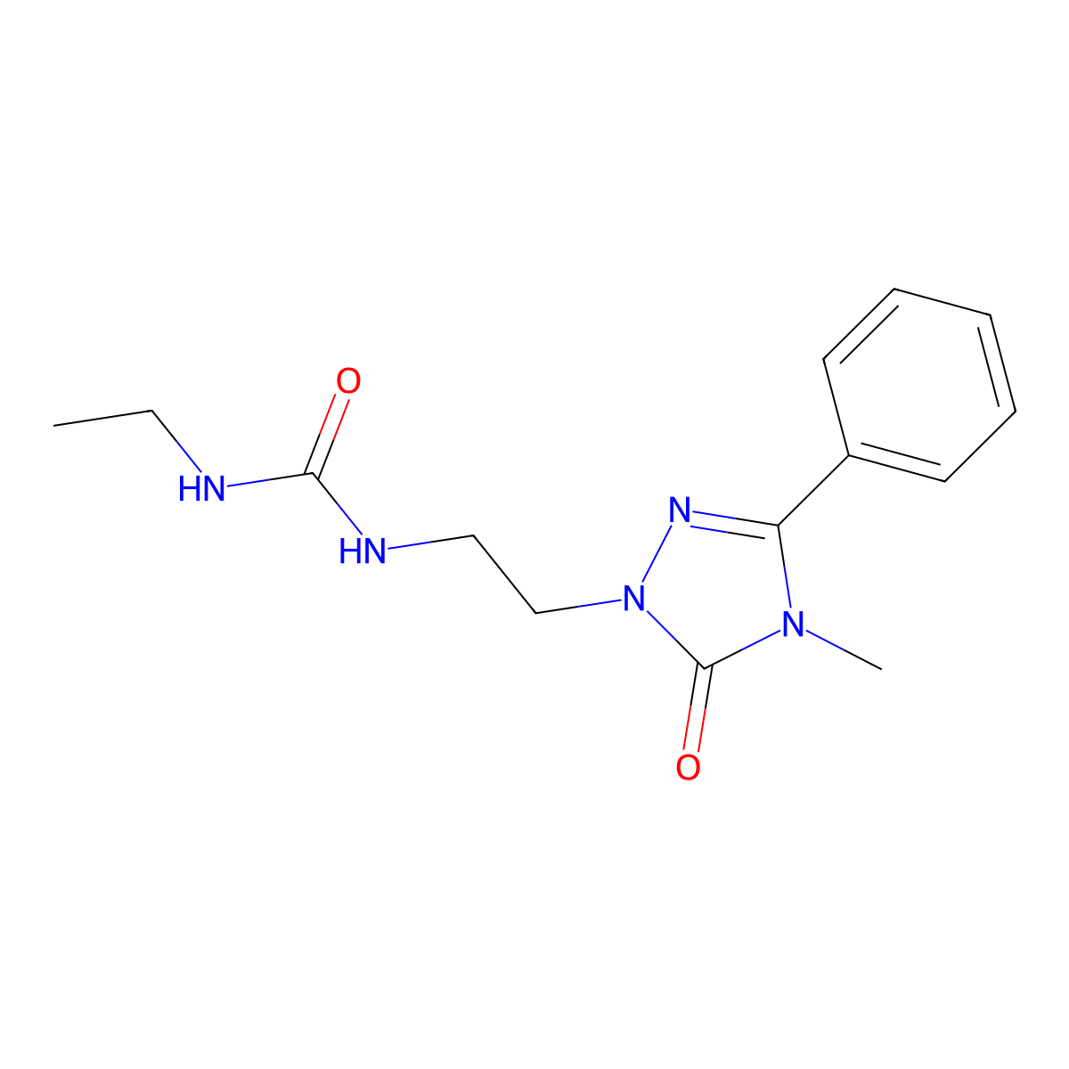 1-ethyl-3-(2-(4-methyl-5-oxo-3-phenyl-4,5-dihydro-1H-1,2,4-triazol-1-yl)ethyl)urea molecular structure, CAS 1203032-90-9