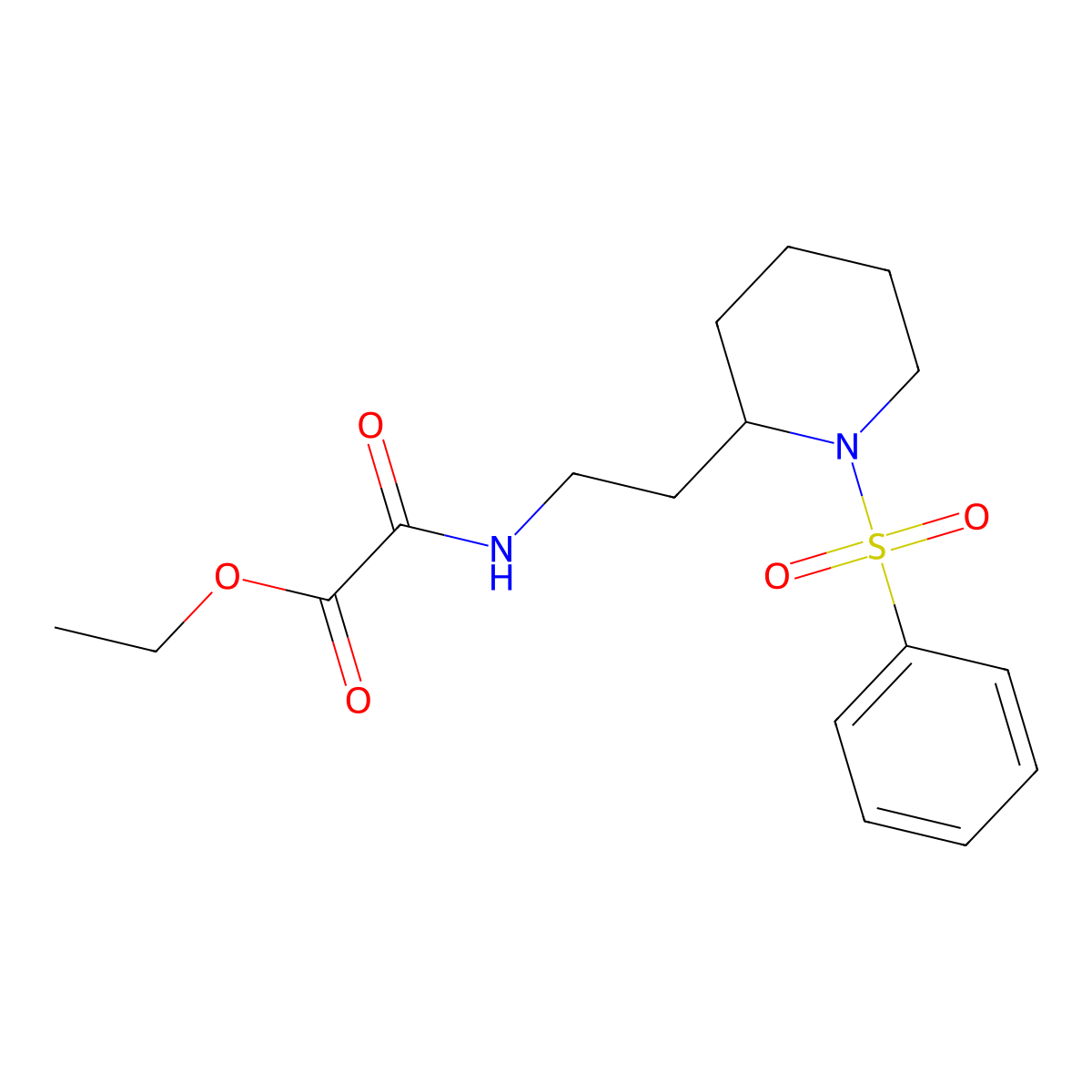 Ethyl 2-oxo-2-((2-(1-(phenylsulfonyl)piperidin-2-yl)ethyl)amino)acetate molecular structure, CAS 1203035-31-7