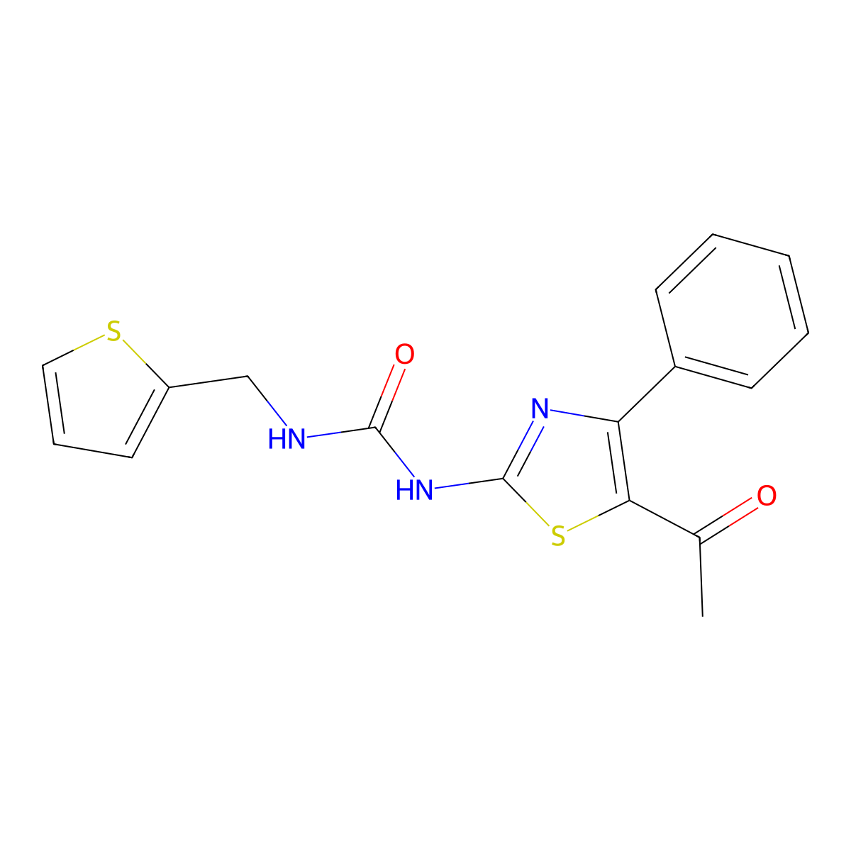 1-(5-Acetyl-4-phenylthiazol-2-yl)-3-(thiophen-2-ylmethyl)urea molecular structure, CAS 1203035-58-8