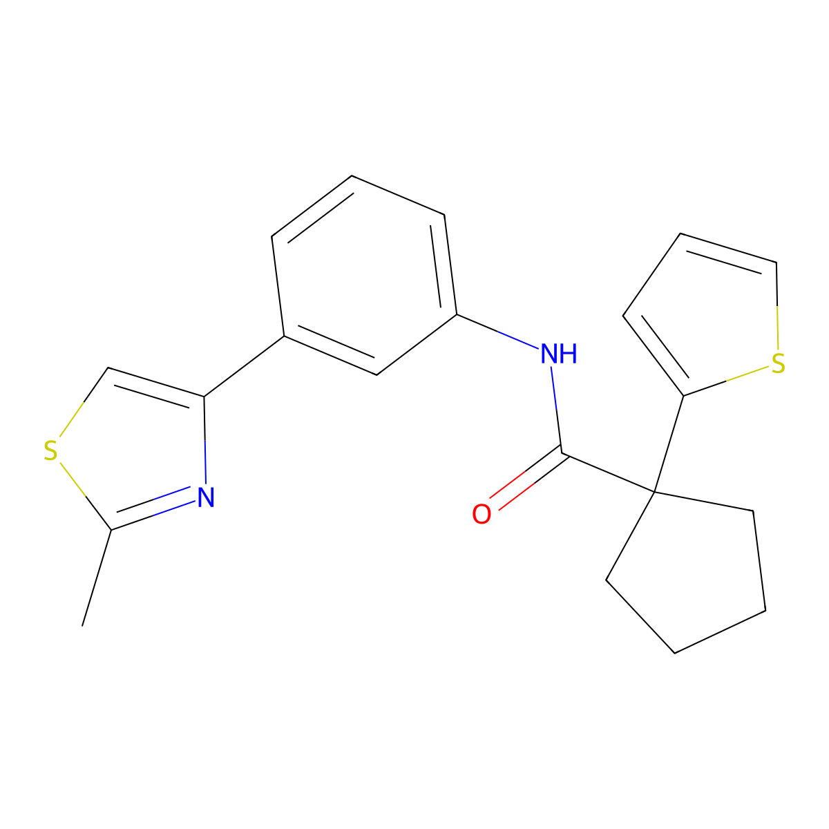 N-(3-(2-methylthiazol-4-yl)phenyl)-1-(thiophen-2-yl)cyclopentanecarboxamide molecular structure, CAS 1203038-13-4