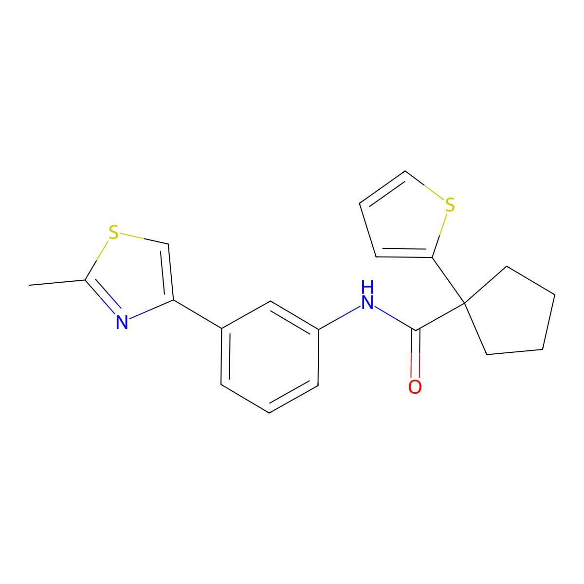 N-(3-(2-methylthiazol-4-yl)phenyl)-1-(thiophen-2-yl)cyclopentanecarboxamide molecular structure, CAS 1203038-13-4