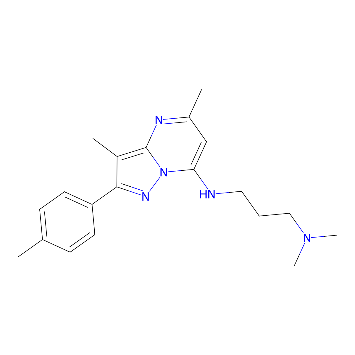 N'-[3,5-dimethyl-2-(4-methylphenyl)pyrazolo[1,5-a]pyrimidin-7-yl]-N,N-dimethylpropane-1,3-diamine molecular structure, CAS 1203038-17-8