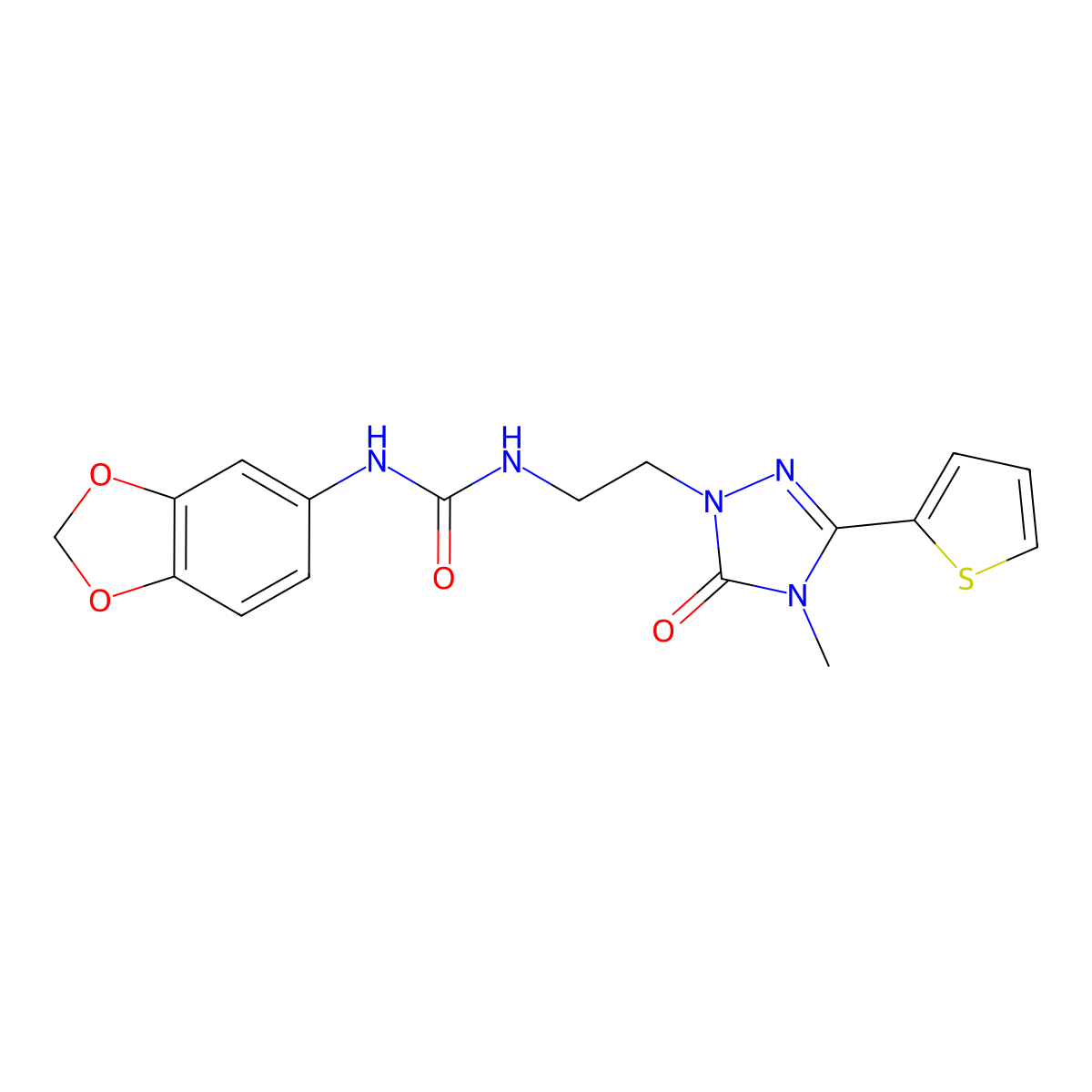 1-(benzo[d][1,3]dioxol-5-yl)-3-(2-(4-methyl-5-oxo-3-(thiophen-2-yl)-4,5-dihydro-1H-1,2,4-triazol-1-yl)ethyl)urea molecular structure, CAS 1203038-88-3
